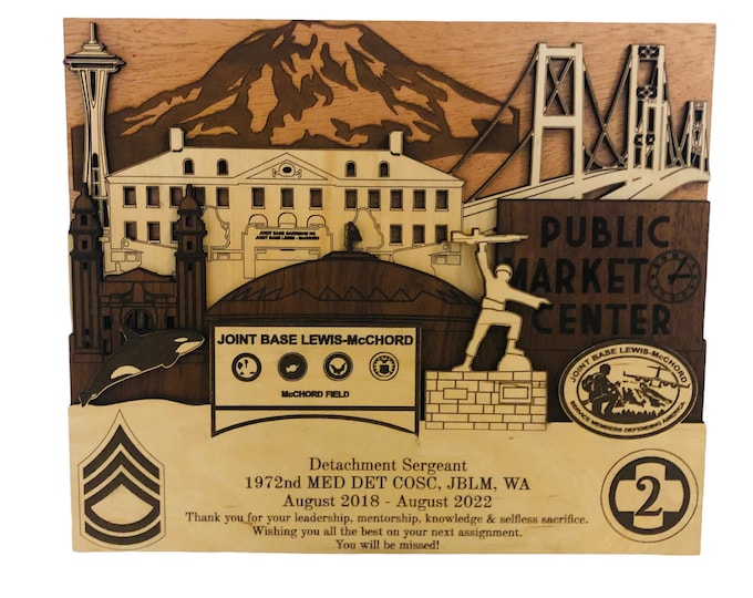 Joint Base LEWIS-McCHORD JBLM 3D Wooden Plaque Digital Download Only Army Air Force PCS Retirement Laser Wood Engraving