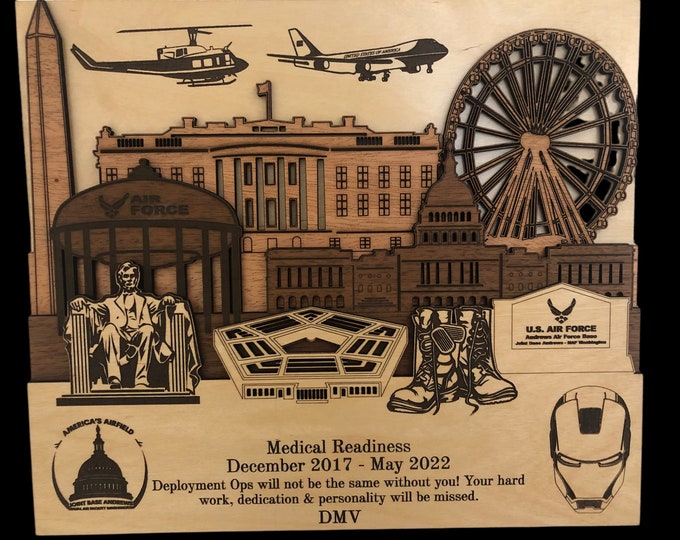 ANDREWS AFB 3D Wood Plaque PCS Retirement gift Laser Engraving