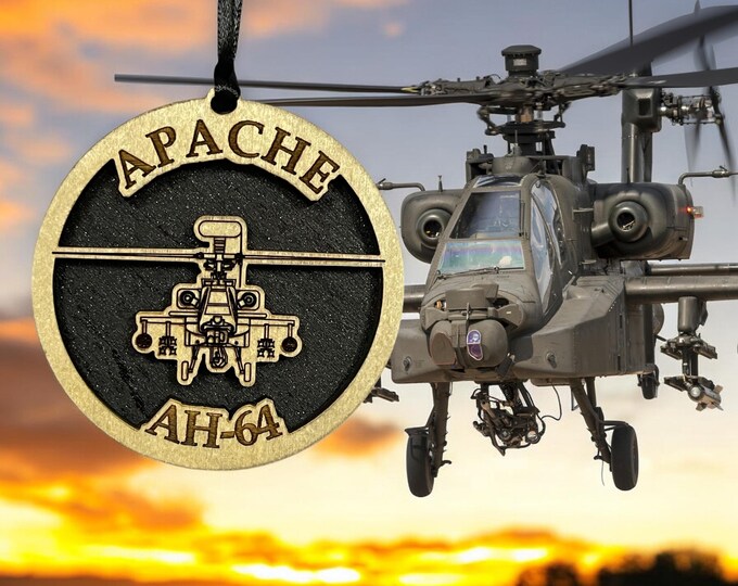 APACHE AH 64 Military aircraft Christmas ornament Air Force Army Navy Marines space force veteran holiday gift
