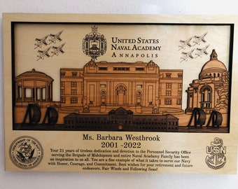NAVAL Academy Navy 3D Wood Plaque PCS Retirement Gift