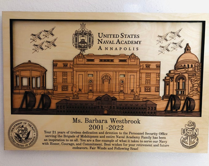 NAVAL Academy Navy 3D Wood Plaque PCS Retirement Gift
