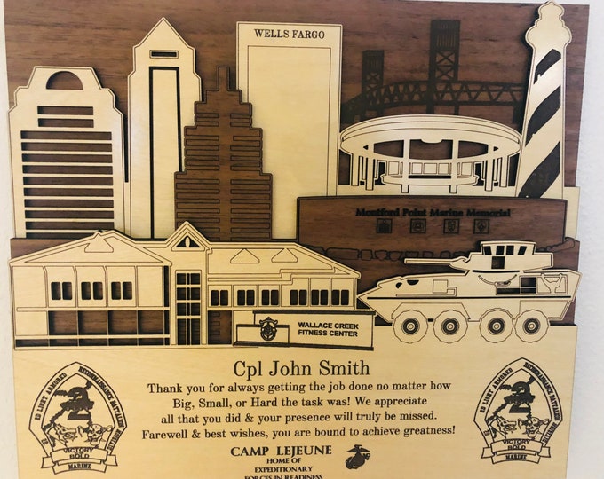Camp LEGEUNE Marines USMC 3D Plaque PCS Retirement Gift Personalized Customized