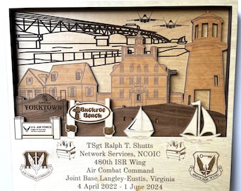 LANGLEY Air Force Base 3D wood Plaque Sign PCS Retirement gift Space Force Coast Guard Army Navy Marines Veteran