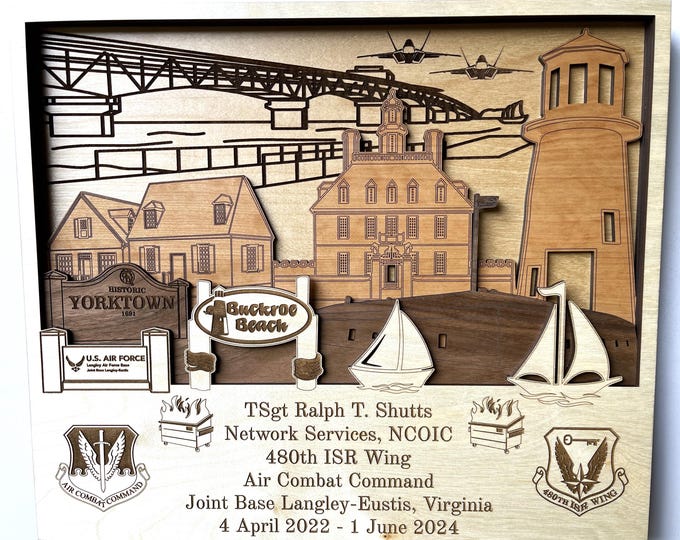 LANGLEY Air Force Base 3D wood Plaque Sign PCS Retirement gift Space Force Coast Guard Army Navy Marines Veteran