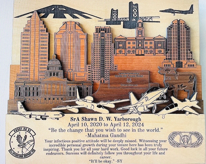 BEALE Air Force Base 3D Plaque Wood Sign PCS Retirement gift Army Navy Marines