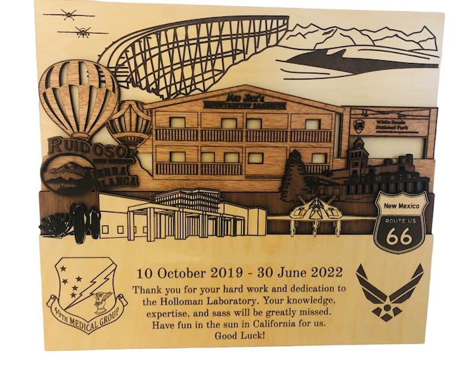 Holloman Air Force Base 3D Wood Plaque Custom PCS RETIREMENT Gift