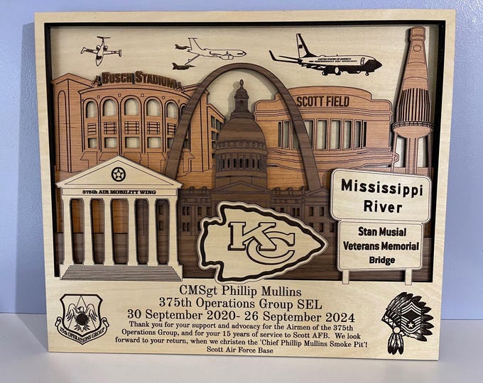 SCOTT AFB 3D Wood Plaque Air Force Army Navy National Guard PCS Retirement gift