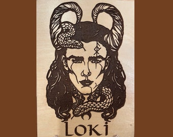 LOKI Nordic God of Mischief Wood Plaque Viking Valhalla Norse God