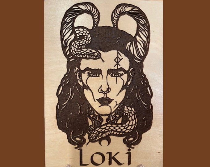 LOKI Nordic God of Mischief Wood Plaque Viking Valhalla Norse God