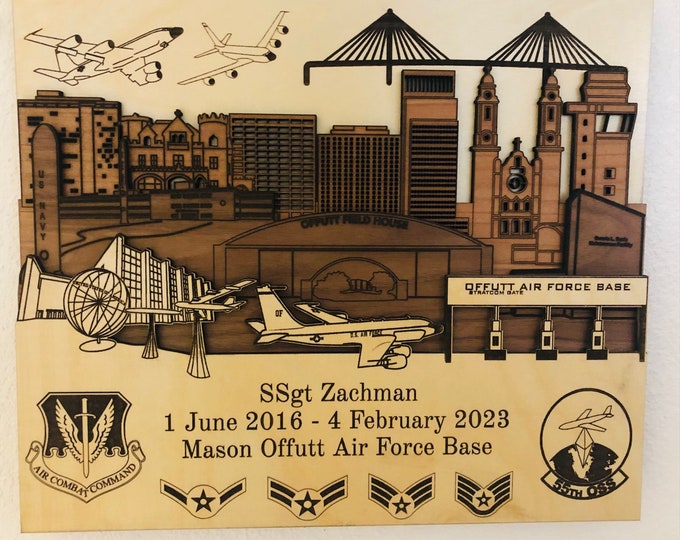 Offutt AFB Nebraska Air Force 3D Wood Plaque PCS Retirement Gift Customized Personalized