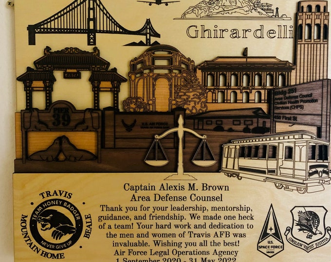 Travis Air Force Base California 3D Wood Plaque PCS Retirement Gift Customized Personalized