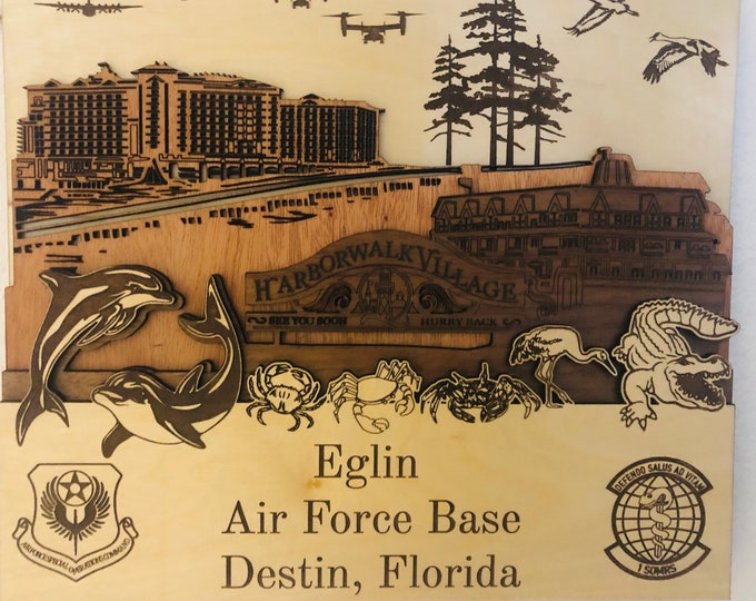 Destin Florida Eglin Hurlburt 3D Wood Sign PCS RETIREMENT GIFT Air Force Navy Army Marines Personalized Customized