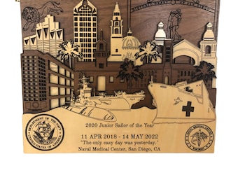 Naval Base San Diego 3D wooden plaque customized Army Navy Marines PCS Retirement gift