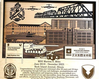 Rock Island Arsenal 3D Wooden Name Plaque Air Force Army Marines Navy Space Force Veteran PCS Retirement Gift