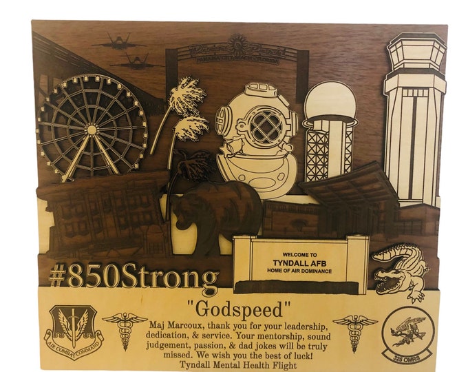 TYNDALL Air Force Base 3D Wood Plaque Custom PCS Retirement Gift Veteran
