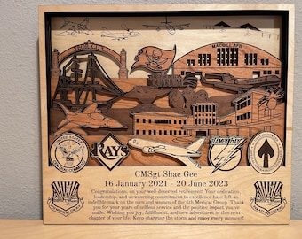 MACDILL MAC DILL Florida 3D Wood Plaque Air Force Army Navy Pcs Retirement gift