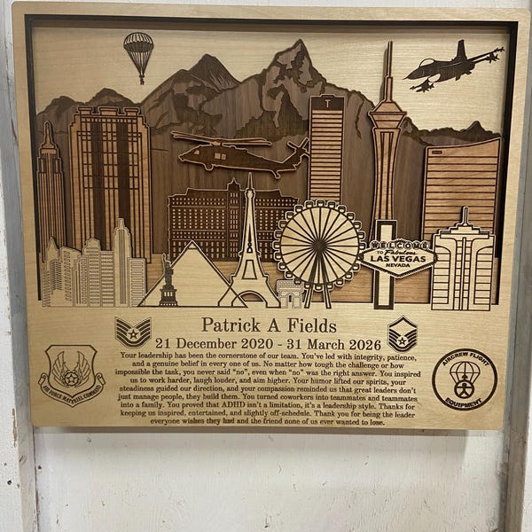 3D Las Vegas NELLIS Creech Wood Sign PCS Retirement Gift Air Force Army Marines Navy Coast Guard Space Force Veteran National Guard