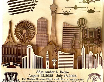 3D Las Vegas NELLIS Creech Wood Sign PCS Retirement Gift Air Force Army Marines Navy Coast Guard Space Force Veteran National Guard