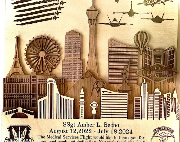 3D Las Vegas NELLIS Creech Wood Sign PCS Retirement Gift Air Force Army Marines Navy Coast Guard Space Force Veteran National Guard