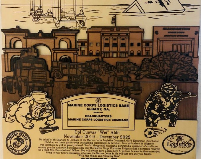 Marine Corps Logistics Base Albany 3D Wood Plaque PCS Retirement Gift Customized Personalized