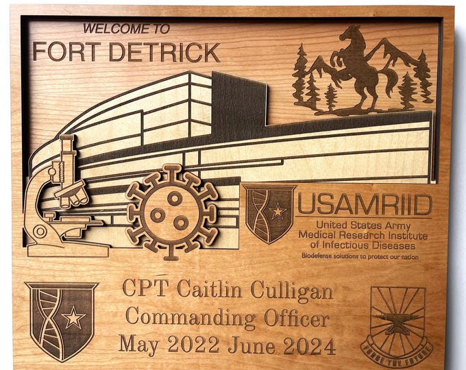 Ft. Fort DETRICK 3D Wooden Name Plaque Air Force Army Marines Navy Space Force Veteran PCS Retirement Gift