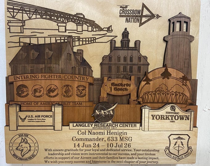 LANGLEY Air Force Base 3D wood Plaque Sign PCS Retirement gift Space Force Coast Guard Army Navy Marines Veteran