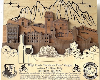 AVIANO ITALY 3D Wooden Name Plaque Air Force Army Marines Navy Space Force Veteran PCS Retirement Gift