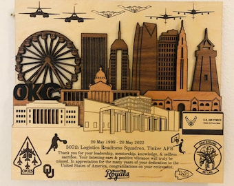 TINKER Air Force Base OK Oklahoma 3D Plaque PCS Retirement Customizable Wood Plaque