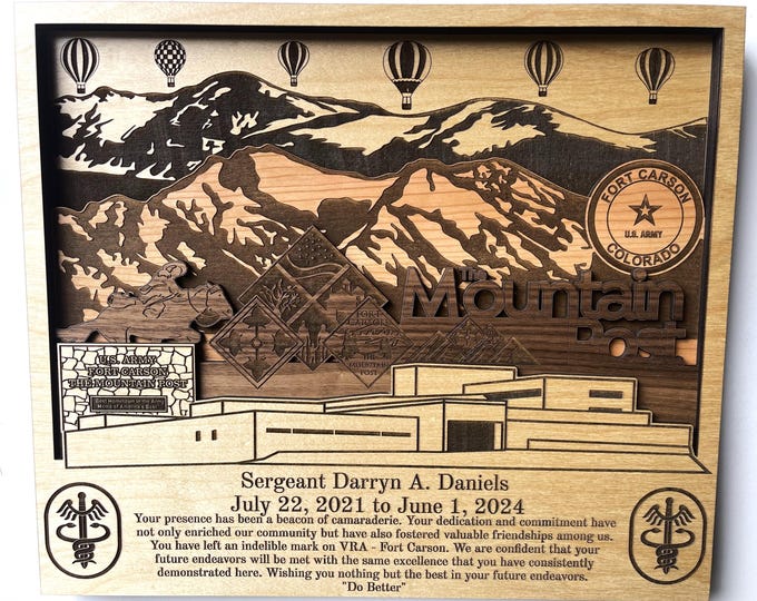 Fort Carson Colorado 3D Wooden Name Plaque Air Force Army Marines Navy Space Force Veteran PCS Retirement Gift