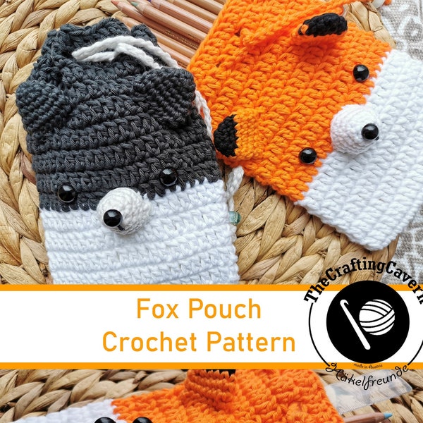 Crochet Fox Pouch Pattern, beginner friendly crochet tutorial, Small Coin Purse, Pencil Bag