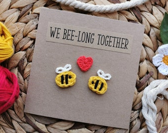 We bee-long together, pun card, friendship goal, couple, funny  card, vintage, crochet, anniversary, love, romantic, valentine, bumble bee