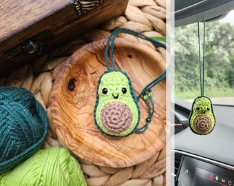 Avocado pendant, car rearview mirror pendant, adjustable, car decoration, crochet mirror pendant, dangling avocado, accessory