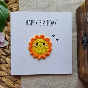 Happy Birthday - Glückwunschkarte, Gratulation, Geburtstag, Tier Motiv, Avocado, Sonne, Regenbogen, Herz, Gehäkelt, Vintage