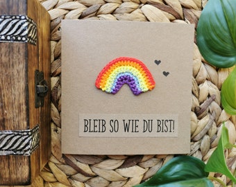 Bleib so wie du bist Karte,  Personalisierbare Klappkarte, Liebe Grüße, Regenbogen, bunt, Vintage, Glückwünsche, Herzen, bunt