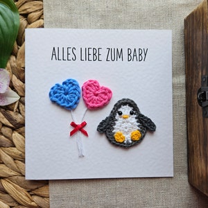 Happy Baby - Wenskaart, Gefeliciteerd, Geboorte, Babyshower, Ouders, Baby, Dierenmotief, Pinguïn, Egel, Kat, Hart, Vintage,