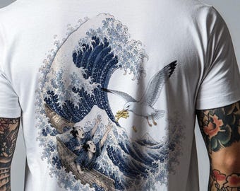 Seagull Shirt The Great Wave Shirt Funny Japanese Art Ukiyo-e Shirt Funny Bird Shirt Hokusai Wave Shirt Fries Tee Coastal Graphic Tee