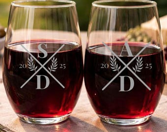 Custom Engraved Wine Glass, Personalized Wine Glass with Name, Monogram Gift, Custom Whiskey Glass, Monogram & Initial Engraving Glass