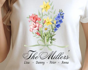Custom Birth Flowers Family Name Shirt Birth Month Flowers Sweatshirt Personalized Family Shirt Birth Flowers Gift, Custom Grandkids Names