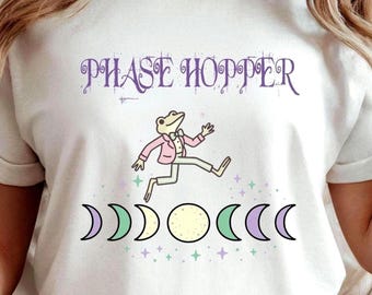 Moon Phases Shirt, Witchy Tee, Comfort Colors Tee, Frogcore Shirt, Celestial Shirt, Vintage Frog Lover Gift