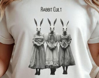Rabbit Cult Shirt Gothic Shirt Bunny Lover Tee Creepy Shirt Animal Graphic Tee Dark Academia Gift Halloween Shirt Underground Shirt