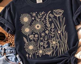 Vintage Flowers Shirt Boho Cottagecore Tee Botanical Floral Shirt Wildflowers Shirt Daisies Tee Comfort Colors® Floral Tee Gift for Mom