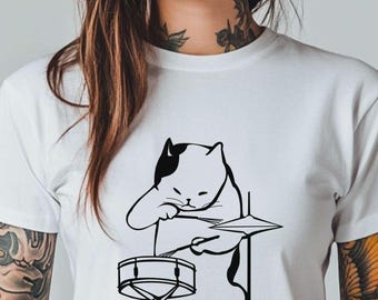 Cat Playing Drums Shirt Drummer Shirt Drumming Cat Shirt Gift for Cat Lover Band Shirt for Musicians Drummer Tee Cool Cat Shirt