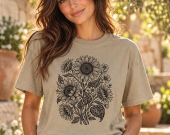 Vintage Sunflower Shirt Floral Tee Shirt Flower Tee Garden Shirt Botanical Floral Shirt Comfort Colors® Sunflower Tee Gift For Girlfriend