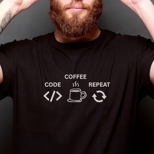 Code Coffee Repeat Shirt: Funny Programmer Gift, Software Engineer Tee