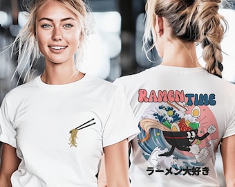 Ramen Shirt, Noodles Tee Unisex Ramen Gifts Noodle Gifts Asian Food T-Shirt Japanese Shirt Front and Back Print Shirt Noodles Lover Shirt