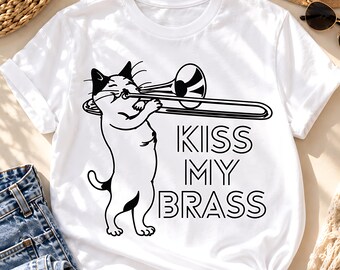 Trombone T Shirt, Trombone T-Shirt, Kiss My Brass, Cat Trombone Shirt, Trombone Gift, Trombone Tee, Jazz Shirt, Brass Unisex Shirt