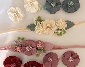 Serre-tête fleuri et clips pour bébé | accessoire de mariage pour bébé | bandeau bébé | accessoire pour cheveux de bébé | pinces à cheveux pour bébé