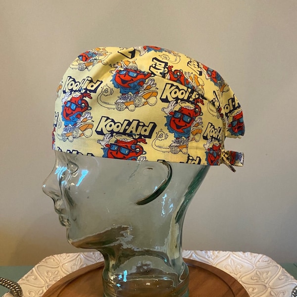 Kool-Aid Man on pale yellow Mens Surgical Cap/Scrub Cap/Scrub hat for men/scrub hats