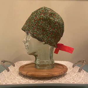 Christmas:  Christmas Holly with Red Ribbon Pixie Scrub Cap/Scrub hat for women/scrub hats