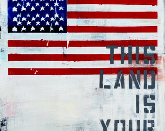Patriotic Art Print Bald Eagle and American Flag Land of the Free 8x10 In